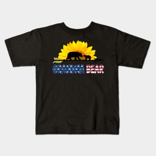 Grandma Bear Flower Flag July Of 4th Kids T-Shirt